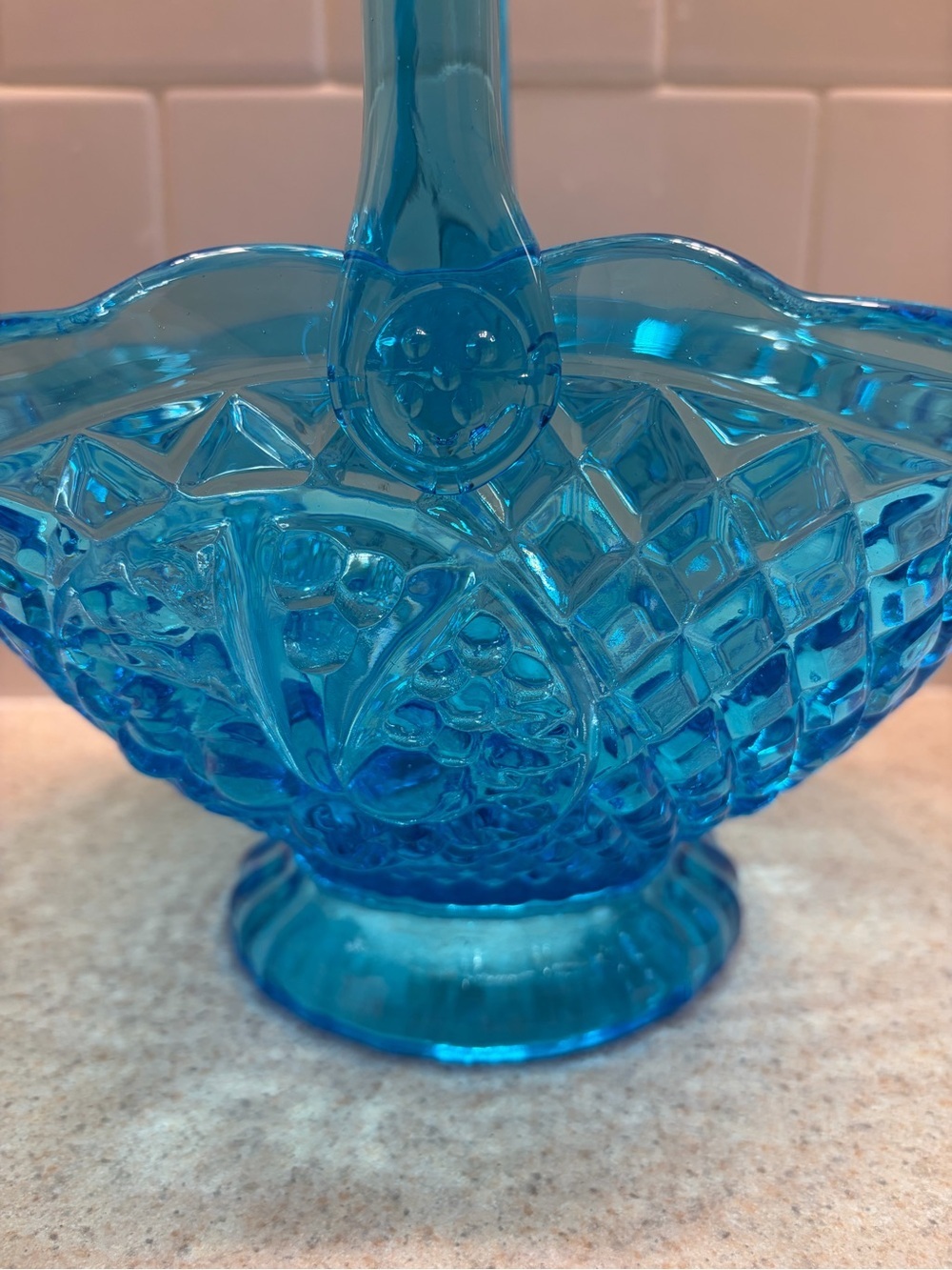 Vintage Fenton Blue Glass Basket Centerpiece - Picture 9 of 15